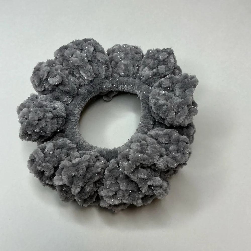 Crochet Scrunchie Oversized Hair Tie Set of 2 Plush Sparkle Velvet Handmade